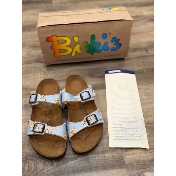 Birki's Michele Sandals Birko-Flor Roses Light Blue Size 38 L7 M5 - Picture 3 of 5